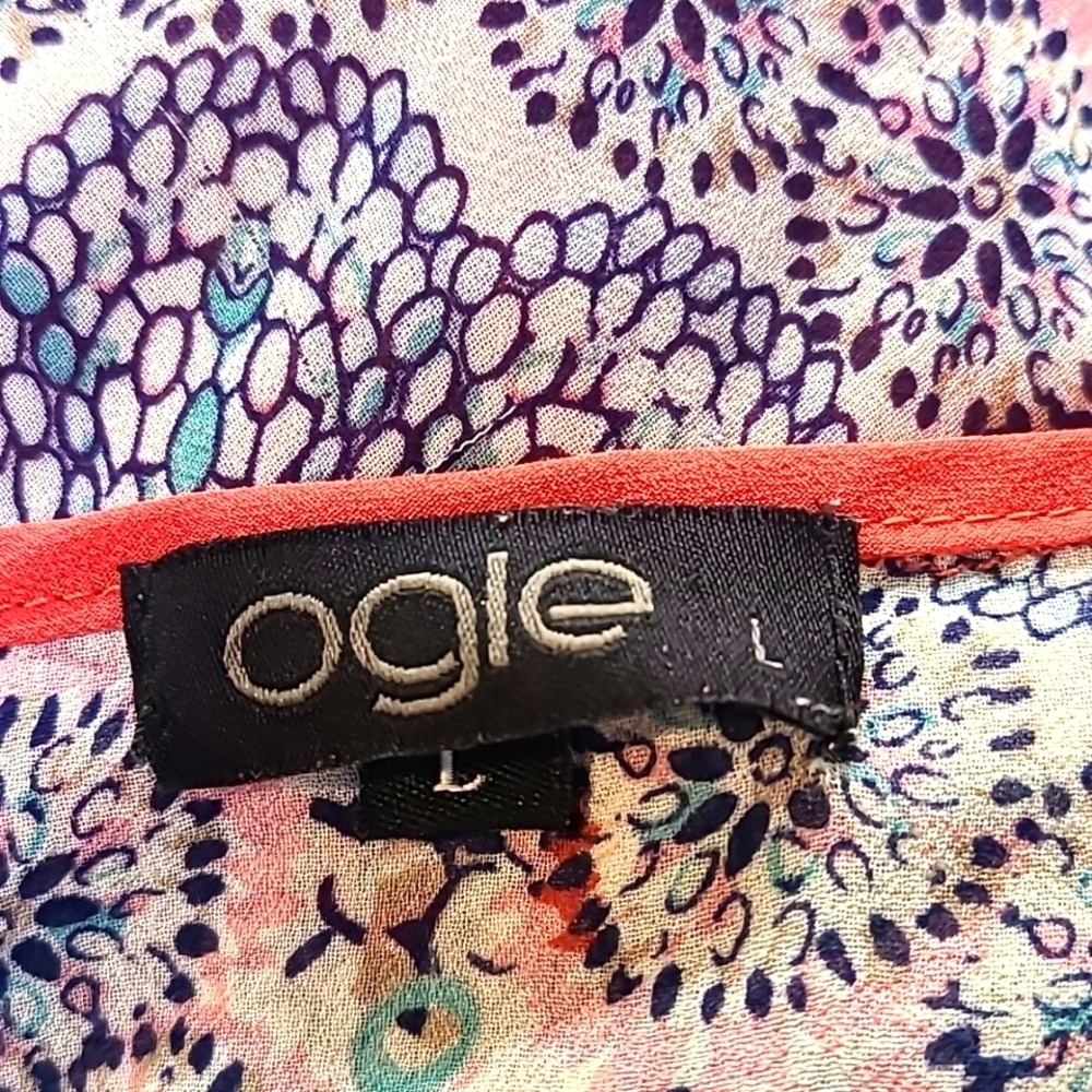 Ogle Orange & Blue Paisley Top woth Embroidered Flower Accents, Size Large - Picture 8 of 9